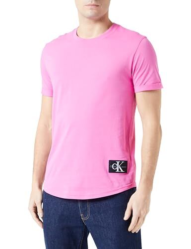 Calvin Klein Badge Turn UP Sleeve  Top in Maglia a Maniche Corte, Rosa (Pink Amour), L Uomo