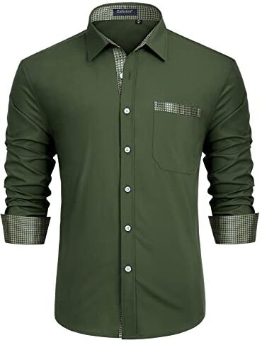 Enlision Camicia Verde Uomo Elegante Manica Lunga Regular Fit Camicia Matrimonio Casual Camicie Classiche da Cerimonia Business con Tasca XXL