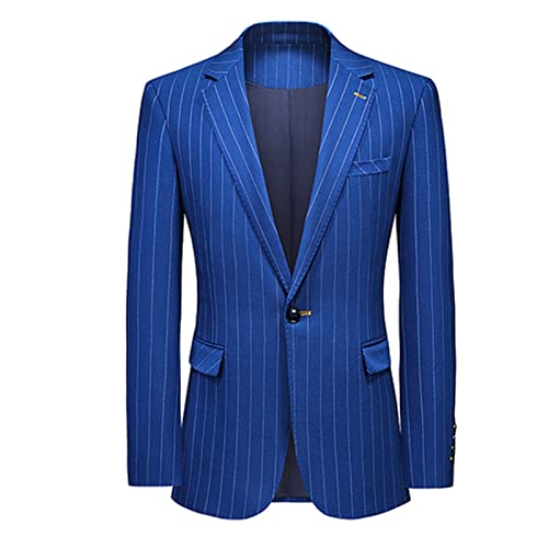 KSFBHC Uomini A Strisce Casual Blazer Slim Syn Single West Blazer Giacca Homme (Color : Blue, Size : Asia XL 61 to 67kg)