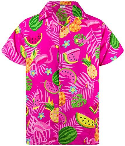 King Kameha Funky Camicia Hawaiana, Flamingo Melone, Pink, XS