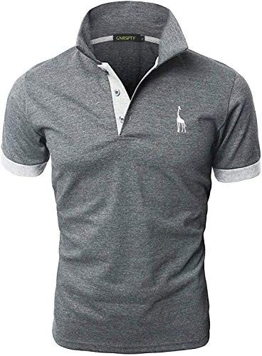 GNRSPTY Polo da Uomo Manica Corta Ricami Fulvi Casual Chic Poloshirt Camicia T-Shirt Estate,Grigio,XXL