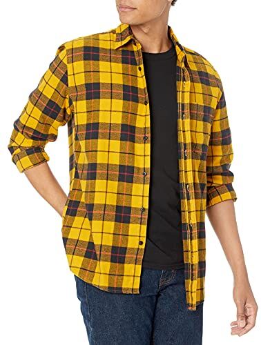 Amazon Essentials Camicia in Flanella a Maniche Lunghe (Disponibile in Taglie Extra Forti) Uomo, Giallo Motivo Scozzese, L