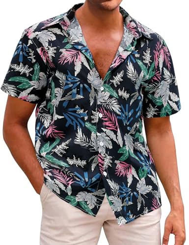 Svanco Camicia Hawaiana Uomo Manica Corta Spiaggia Tropicale Camicie Cotone Camicia Casual Aloha Camicie Estate Camicie Bottoni Giù Camicia Floreale per Uomini Hawaiian Shirt B XL