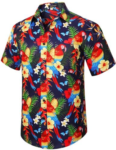 HISDERN Camice Hawaiane Uomo Funky Estiva Manica Corta Camicie Hawaiana con Stampate con Motivo a Foglie Tropicali Aloha Shirt per la Spiaggia,Multicolore,S