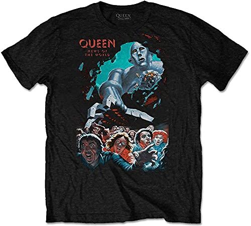 Queen T Shirt News of The World Vintage Band Logo Nuovo Ufficiale Uomo Nero Size L