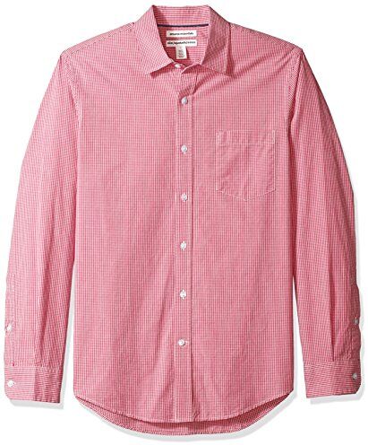 Amazon Essentials Camicia in Popeline a Maniche Lunghe Slim Uomo, Rosso Percalle, M