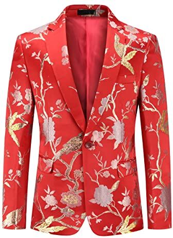 YOUTHUP Blazer da Uomo Slim Fit Ricamata Giacca da Abito da Uomo Monopetto 1 Bottone Chic Blazers