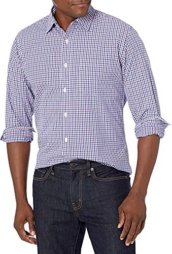 Amazon Essentials Camicia Casual in Popeline a Maniche Lunghe vestibilità Regular Uomo, Blu Porpora Percalle, XS