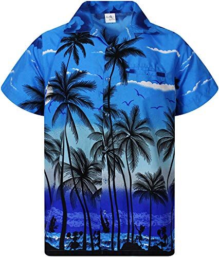 King Kameha Funky Camicia Hawaiana, Beach, Mono Blu, XS