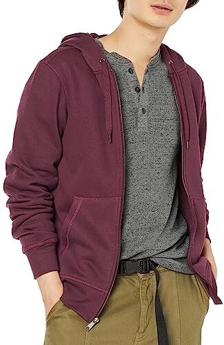 Amazon Essentials Felpa in Pile con Cappuccio e Cerniera Intera (Disponibile nelle Taglie Big & Tall) Uomo, Bordeaux, S