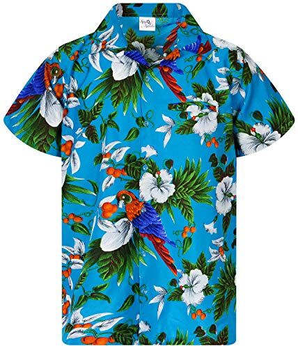 King Kameha Funky Camicia Hawaiana, Cherry Parrot, Turchese, M