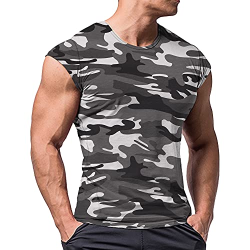 Muscle Alive Uomo Atletico Magliette Tees Corto Manica Muscolo Taglio per Bodybuilding Allenarsi Formazione Fitness Top Equipaggio Collo Cotone Nero Camo XL