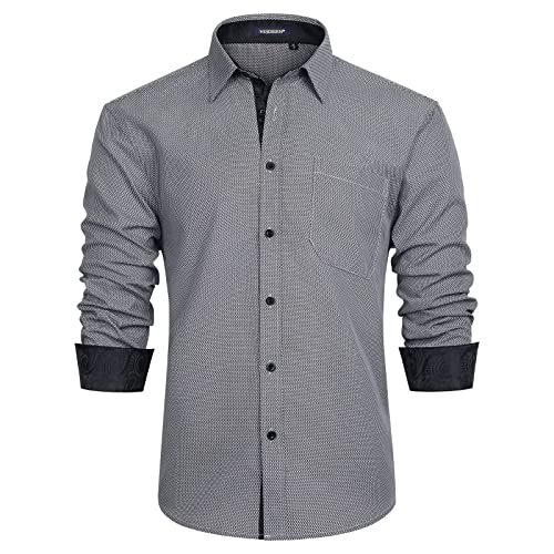 HISDERN Camicia Uomo Slim Fit Elegante Manica Lunga Camicie Casual Formale Classiche da Uomo Cerimonia Business,Grigio,L