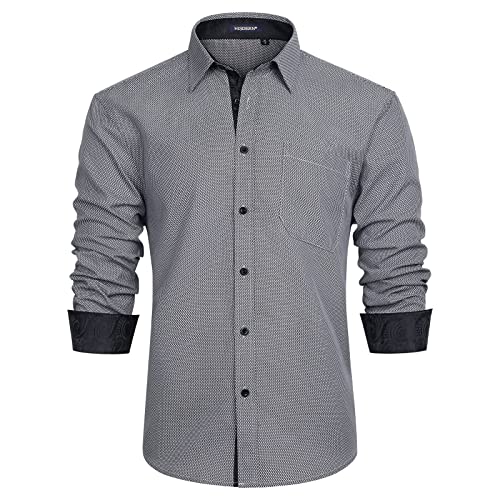 HISDERN Camicia Uomo Manica Lunga Grigio Camicie Formale Casual Classiche Elegante da Uomo Cerimonia Business,Grigio,3XL