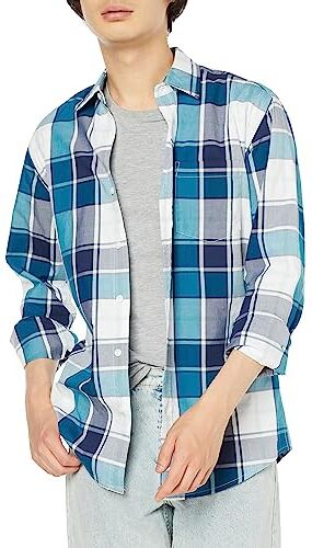 Amazon Essentials Camicia Casual in Popeline a Maniche Lunghe vestibilità Regular Uomo, Foglia di tè Bianco Motivo Quadri Grandi, XXL