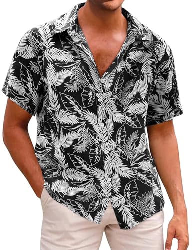 Svanco Camicia Hawaiana Uomo Manica Corta Spiaggia Tropicale Camicie Cotone Camicia Casual Aloha Camicie Estate Camicie Bottoni Giù Camicia Floreale per Uomini Hawaiian Shirt Nero XXL