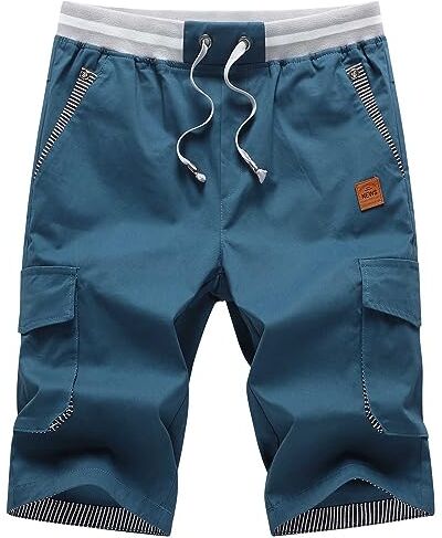 JustSun Pantaloncini Uomo Estivi Shorts Uomo Cotone Pantaloncini Cargo Uomo Corti Multitasche Leggero Blu Pavone M