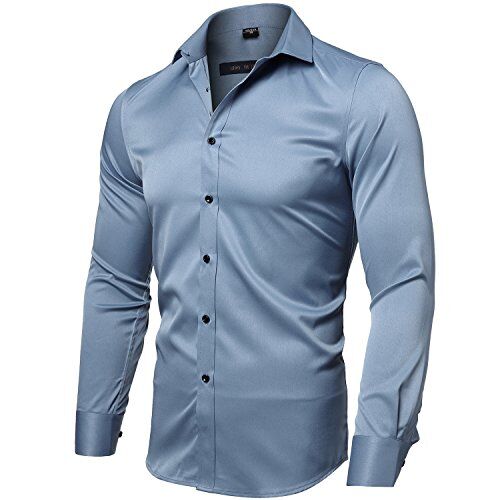 INFLATION Camicia Elastica Uomo, Manica Lunga, Slim Fit, Casual/Formale Sia Disponibile, più Colori tra Cui Scegliere