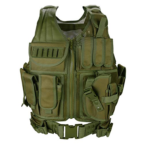 ProCase Gilet Tattico, Gilet Tattico Softair Traspirante Regolabile da Uomo per Assalto di Addestramento al Combattimento All'aperto, Leggero Paintball Militare Gilet Softair, Festa del Papà –Verde