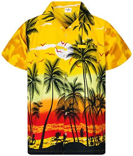 King Kameha Funky Camicia Hawaiana, Beach, Giallo, 6XL