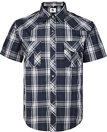 Coevals Club Camicia Uomo Maniche Corte Casual Trama Western Regular Fit Shirts Business Bottoni Camicia(Plaid Nero #41 4XL)