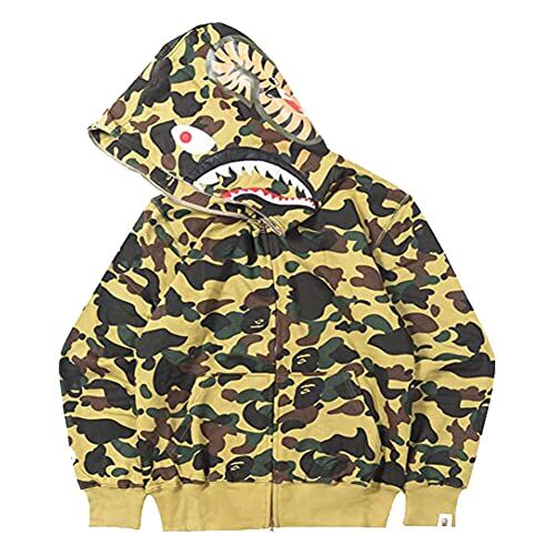 LIAOPUFUS Uomo 3D Stampato Shark Felpa con Cappuccio Hip Hop a Maniche Lunghe Zipper con Cerniera Mimetica Moda Street Wear(M,kaki)