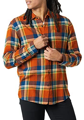 Amazon Essentials Camicia in Flanella a Maniche Lunghe (Disponibile in Taglie Extra Forti) Uomo, Arancio Ruggine Blu Motivo Scozzese, XS