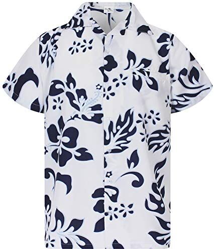 King Kameha Funky Camicia Hawaiana, Hibiscus, Navy Bianco, M