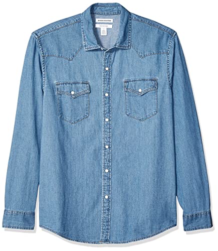 Amazon Essentials Camicia in Denim a Maniche Lunghe Regular Fit Uomo, Blu Chiaro, XS