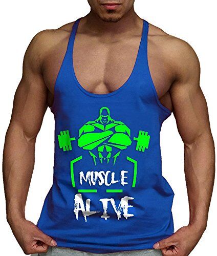 palglg Canotta Palestra Uomo Bodybuilding Senza Maniche Stringer Veste Cotone Blu L