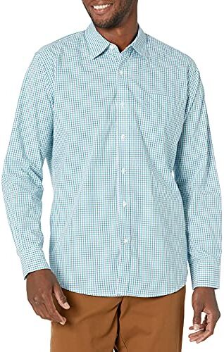 Amazon Essentials Camicia Casual in Popeline a Maniche Lunghe vestibilità Regular Uomo, Blu Verde A Quadretti, XS