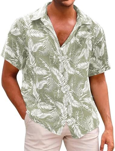 Svanco Camicia Hawaiana Uomo Manica Corta Spiaggia Tropicale Camicie Cotone Camicia Casual Aloha Camicie Estate Camicie Bottoni Giù Camicia Floreale per Uomini Hawaiian Shirt Verde XXL