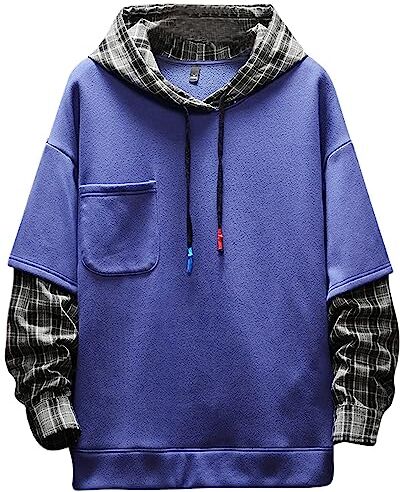 Moshtashio Felpa Uomo con Cappuccio Abbigliamento Felpe Manica Lunga Colori a Contrasto Hoodies Sweatshirt Pullover Tops Autunno Inverno Moda (Blu, 5XL)