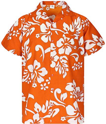 King Kameha Funky Camicia Hawaiana, Hibiscus, Arancione, M