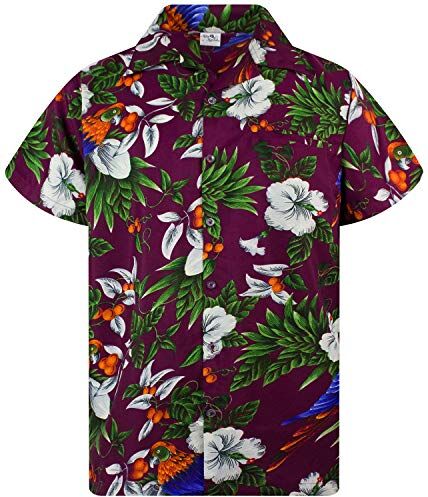 King Kameha Funky Camicia Hawaiana, Cherry Parrot, Marrone Rossiccio, M