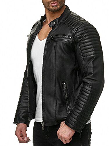 Redbridge Red Bridge Uomo Giubbotto Manica Lunga Finta Pelle Casuale Biker Nero Line Giacca