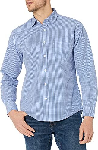 Amazon Essentials Camicia Casual in Popeline a Maniche Lunghe vestibilità Regular Uomo, Blu Percalle, XS