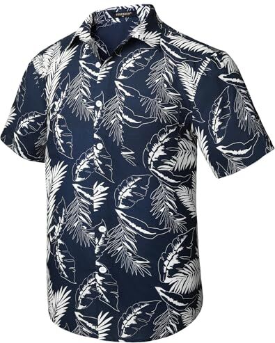 HISDERN Camicia Hawaiana da Uomo Manica Corta Funky Aloha Camicie da Festa Camicia Hawaiana per Vacanze al Mare Estive Blu Navy 3XL