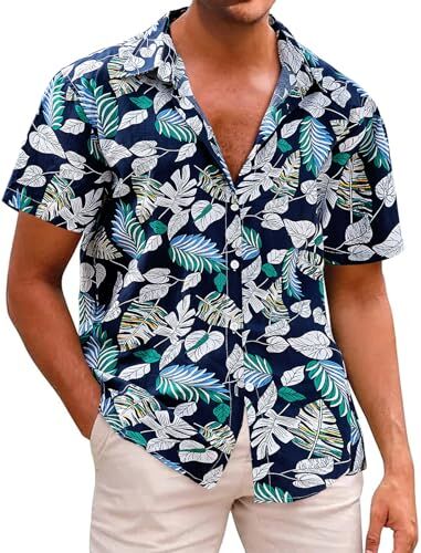 Svanco Camicia Hawaiana Uomo Manica Corta Spiaggia Tropicale Camicie Cotone Camicia Casual Aloha Camicie Estate Camicie Bottoni Giù Camicia Floreale per Uomini Hawaiian Shirt A XL