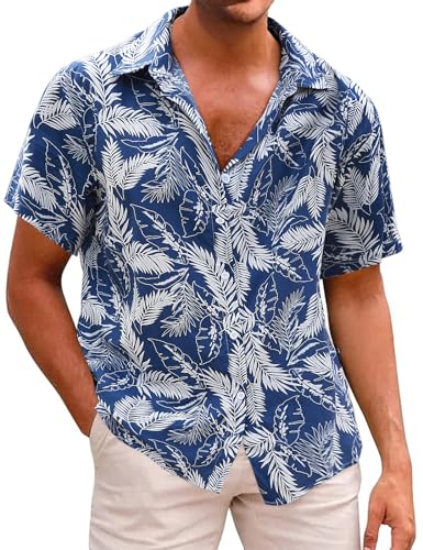 Svanco Camicia Hawaiana Uomo Manica Corta Spiaggia Tropicale Camicie Cotone Camicia Casual Aloha Camicie Estate Camicie Bottoni Giù Camicia Floreale per Uomini Hawaiian Shirt Blu XXL