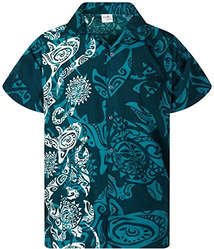 King Kameha Funky Camicia Hawaiana, Manica Corta, Maori Wedding, Verde Petrolio, XS