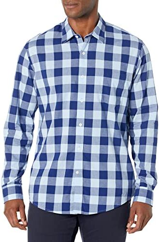 Amazon Essentials Camicia in Popeline a Maniche Lunghe Slim Uomo, Blu Buffalo Check, XS