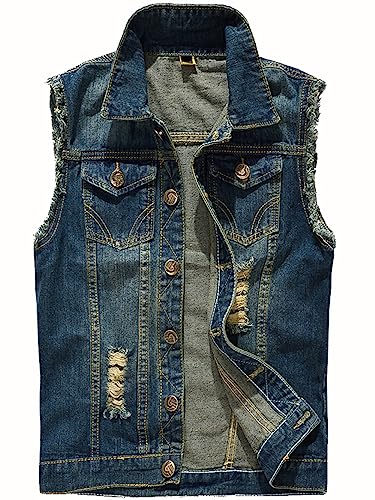 Kelmon Giacca Denim Uomo Gilet per Vintage Strappato Gilet di Jeans da Uomo Senza Maniche Giacca Jeans Capispalla