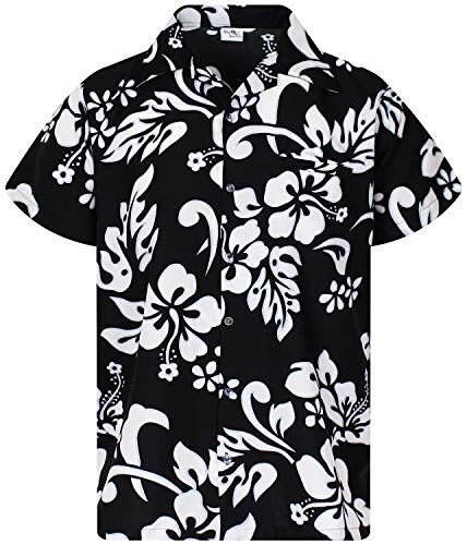 King Kameha Funky Camicia Hawaiana, Hibiscus, Nero, S