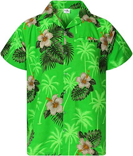 King Kameha Funky Camicia Hawaiana, Small Flower, Verde, XS