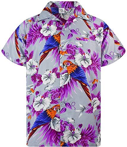 King Kameha Funky Camicia Hawaiana, Cherry Parrot, Grigio, XL