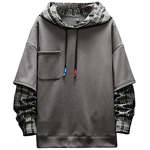 Moshtashio Felpa Uomo con Cappuccio Abbigliamento Felpe Manica Lunga Colori a Contrasto Hoodies Sweatshirt Pullover Tops Autunno Inverno Moda (Grigio-2, 3XL)