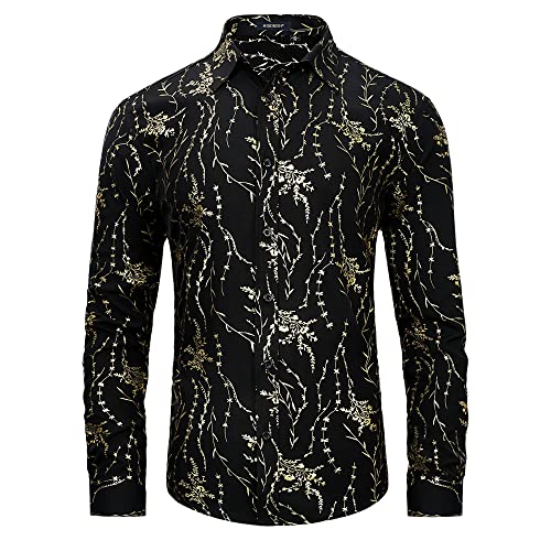 HISDERN Camicia da Uomo Casual Manica Lunga Camicie Elegante Regolare vestibilità Bottone Camicie Nero XL