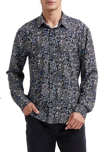 HISDERN Camicie Paisley da Uomo Camicia Casual Funky a Maniche Lunghe Camicia abbottonata Fantasia Floreale vestibilità Regolare XL