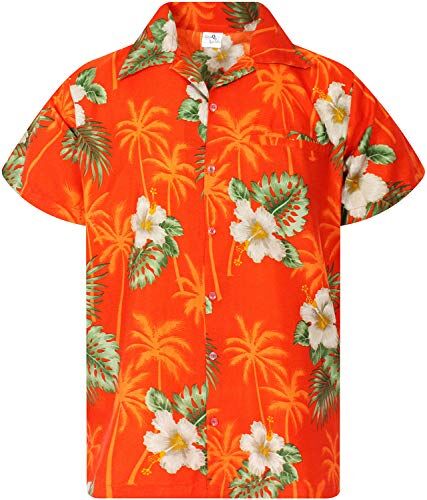 King Kameha Funky Camicia Hawaiana, Small Flower, Arancione, 3XL